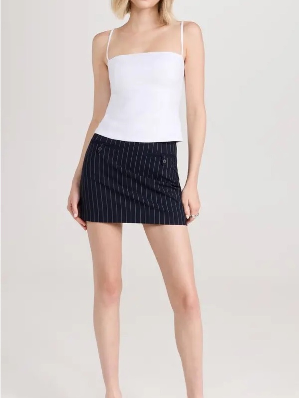 STAUD Navy Pinstripe Mini Skirt